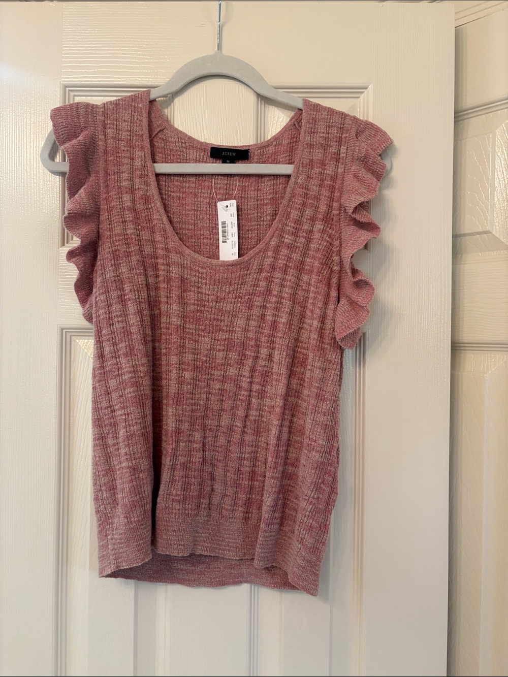 J. Crew Rose Pink Ruffle Sleeve Ribbed Tank